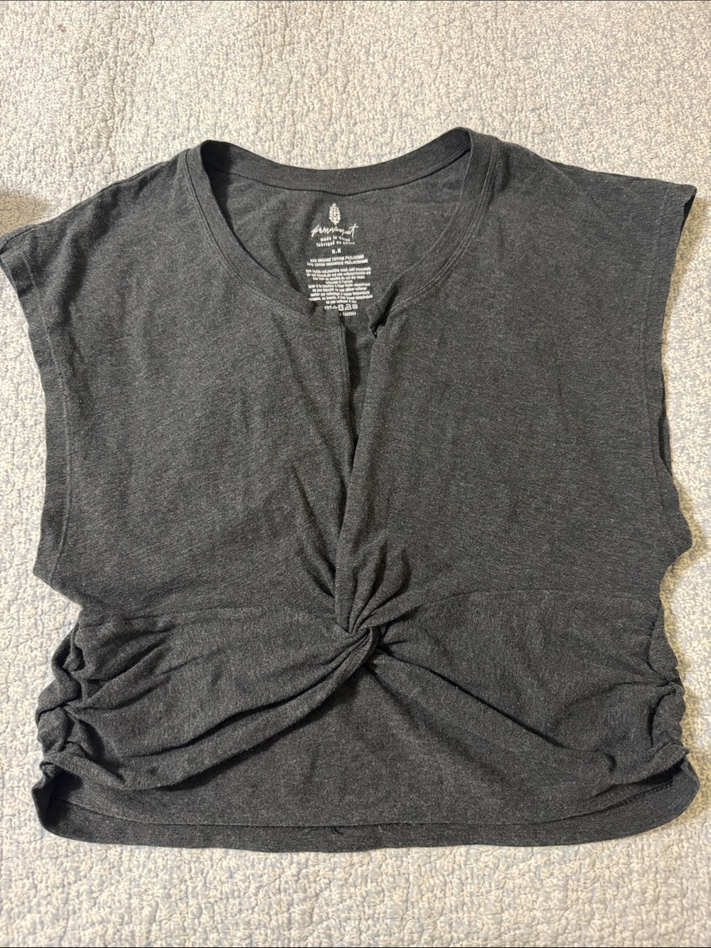 Free People Charcoal Knot-Front Crop Tee